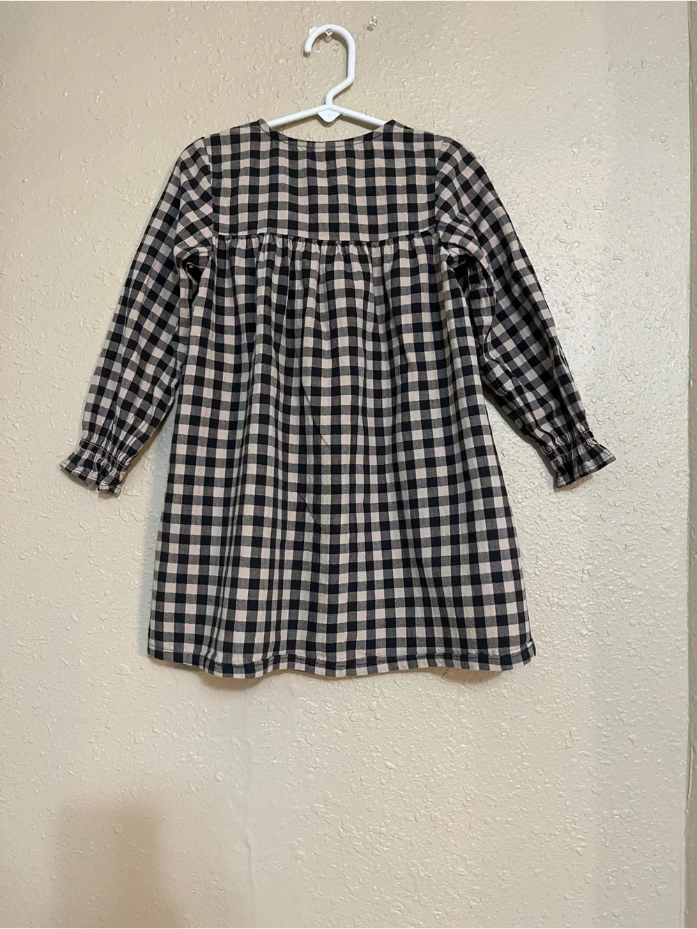 H & M Girls Black, Beige, Dark Gray Gingham Button-Front 100% Cotton Dress 4T